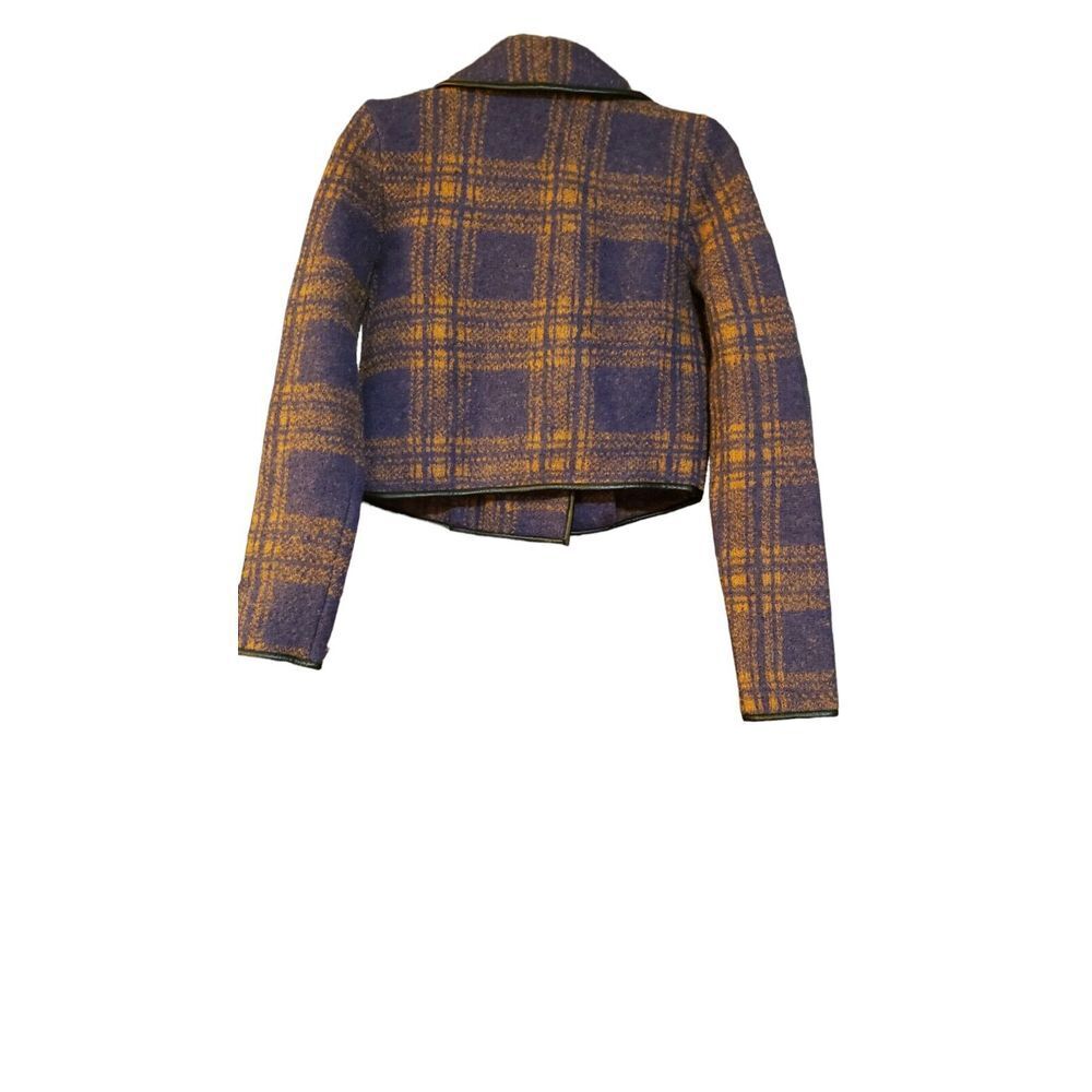 NWT Cut 25 Byzantium Plaid Crop Wool Leather Trim Jacket Zip Pocket S Orig. $550 - Picture 2 of 16